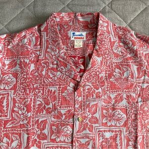 Vintage Authentic Hawaiian Shirt Mens XL Gray Red Floral Short Sleeve USA Made